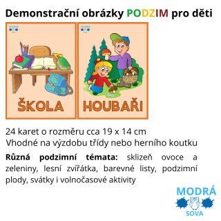 Podzimní demonstrační obrázky pro děti – 24 barevných karet (14×19 cm)